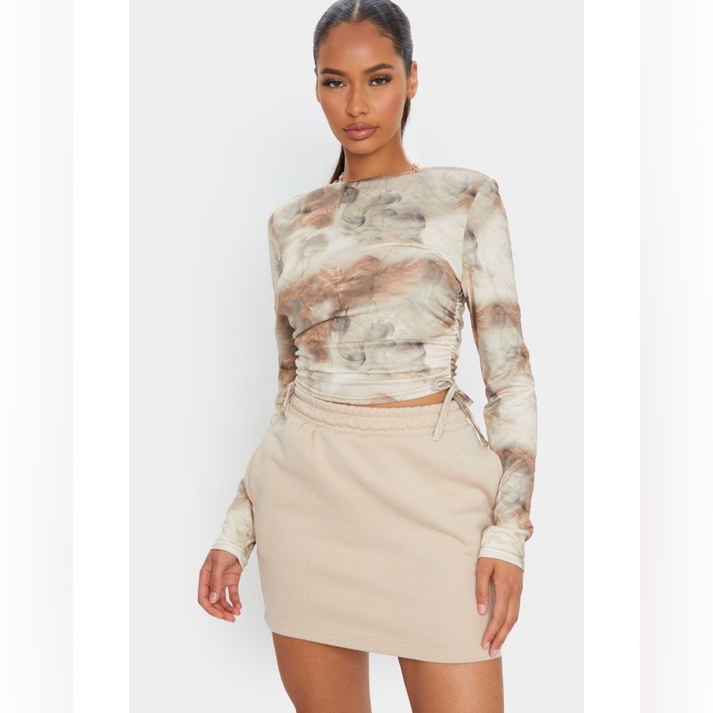 Ruched Tie Side Long Sleeve Crop Top • Size 2